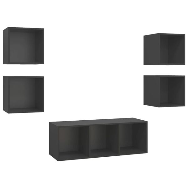 vidaXL Ensemble de meuble TV 5 pcs Gris Bois d'ing&eacute;nierie