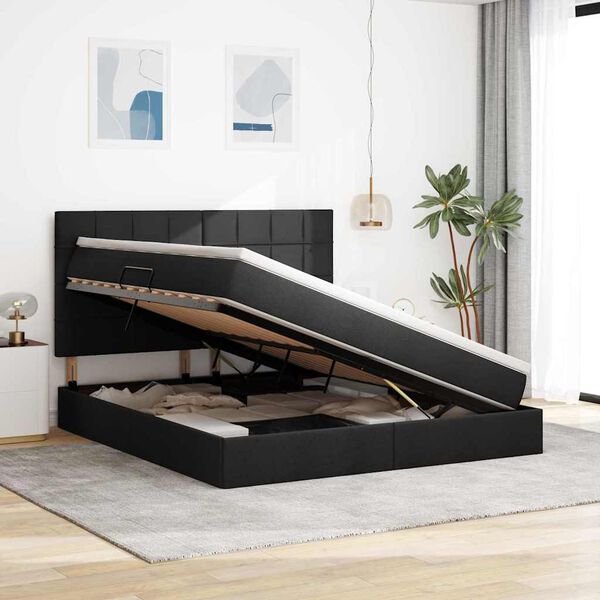 vidaXL Lit avec rangement et LED avec LED Noir 160 x 200 cm Polyester