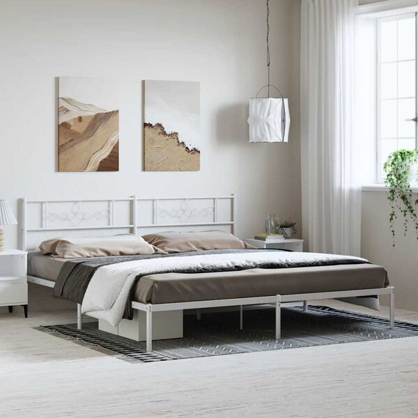 vidaXL Cadre de lit m&eacute;tal sans matelas et t&ecirc;te de lit blanc 183x213 cm
