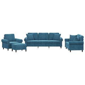 vidaXL Ensemble de canap&eacute;s 4 pcs avec coussins bleu velours