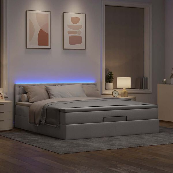 vidaXL Lit ottoman avec matelas et LED Taupe 180x200cm tissu