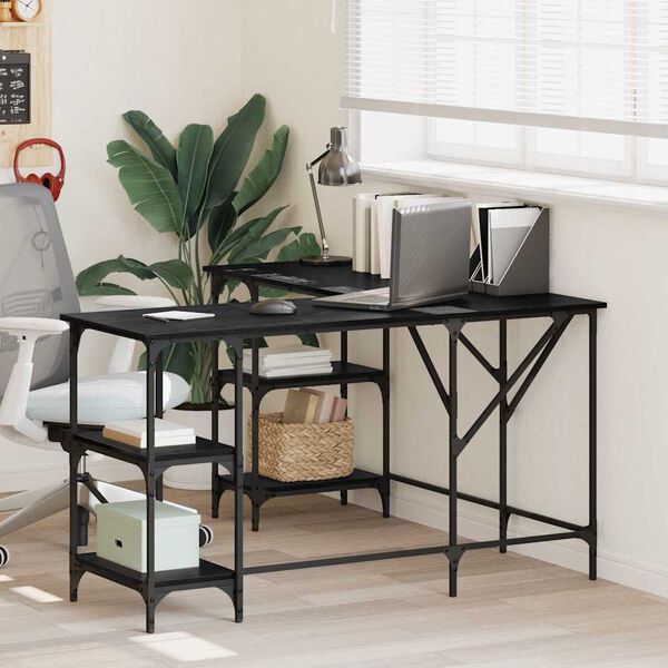 vidaXL Bureau Ch&ecirc;ne noir 139 x 139 x 75 cm Bois d'ing&eacute;nierie