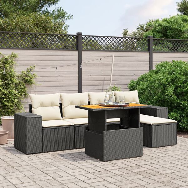 vidaXL Salon de jardin 6 pcs avec coussins noir r&eacute;sine tress&eacute;e