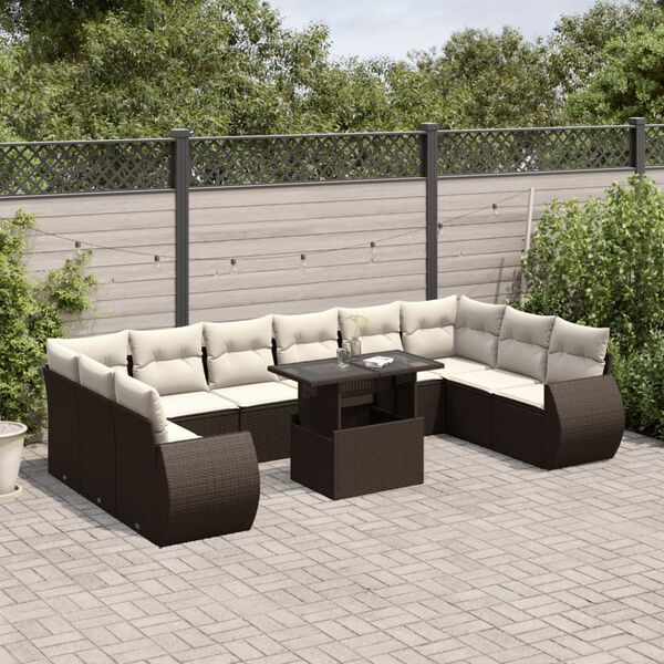 vidaXL Salon de jardin et coussins 11 pcs marron r&eacute;sine tress&eacute;e