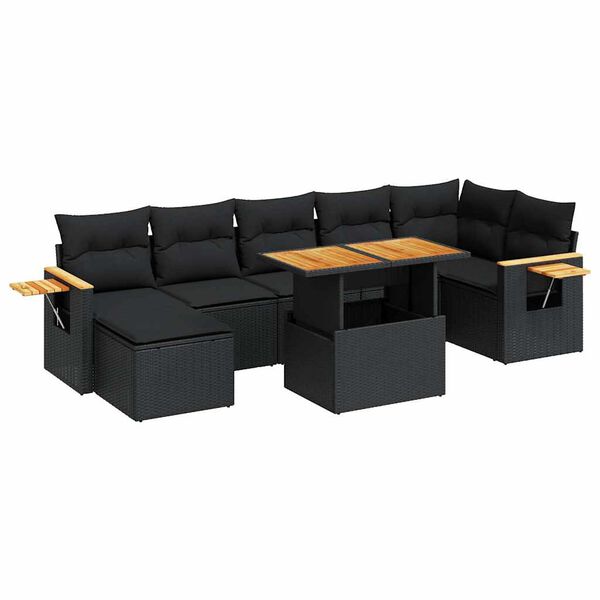 vidaXL Salon de jardin avec coussins 8 pcs noir r&eacute;sine tress&eacute;e acacia