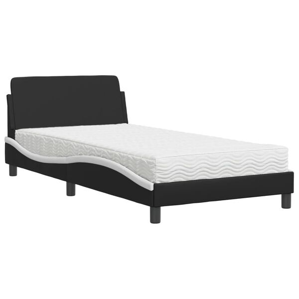 vidaXL Lit avec matelas Dover noir et blanc 100x200 cm similicuir