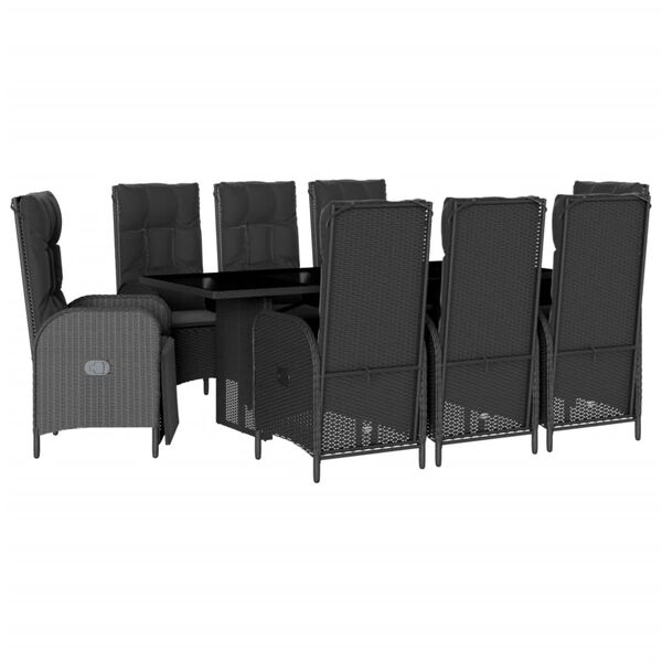 vidaXL Ensemble &agrave; manger de jardin 9pcs coussins noir r&eacute;sine tress&eacute;e