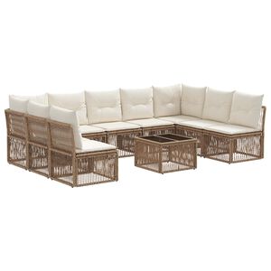 vidaXL Ensemble de canap&eacute; de jardin 10 pc Beige polyrotin