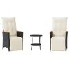 vidaXL Ensemble de bistro 3 pcs avec coussins noir r&eacute;sine tress&eacute;e