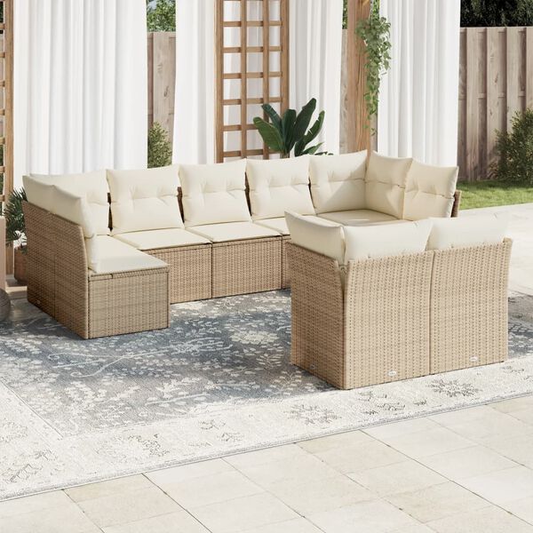 vidaXL Salon de jardin avec coussins 9 pcs beige r&eacute;sine tress&eacute;e