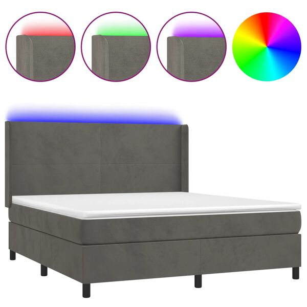 vidaXL Sommier &agrave; lattes de lit matelas et LED Gris fonc&eacute; 160x200 cm