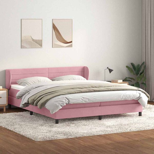 vidaXL Sommier &agrave; lattes de lit avec matelas rose 200x210 cm velours