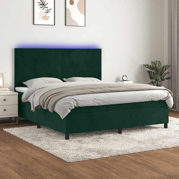 vidaXL Sommier &agrave; lattes de lit et matelas et LED Vert fonc&eacute; 180x200 cm