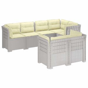 vidaXL Canap&eacute; de Jardin 7 Places avec Coussins Look Rattan PP Blanc