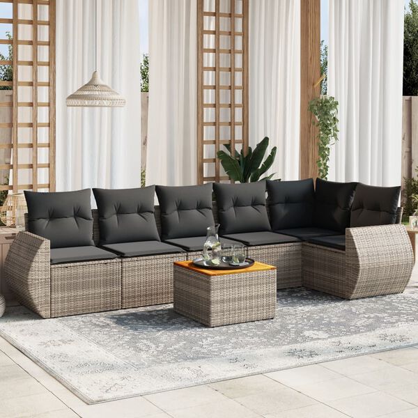 vidaXL Salon de jardin avec coussins 7 pcs gris r&eacute;sine tress&eacute;e