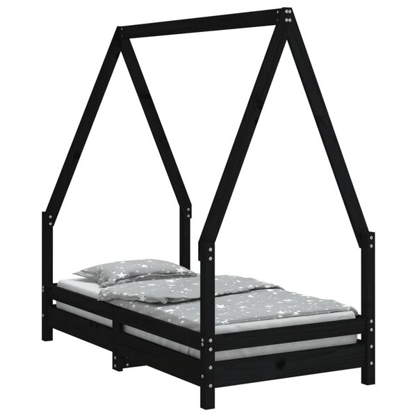 vidaXL Cadre de lit pour enfant noir 70x140 cm bois de pin massif