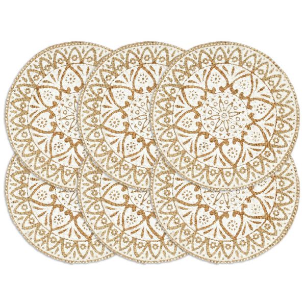 vidaXL Napperons 6 pcs Blanc 38 cm Rond Jute