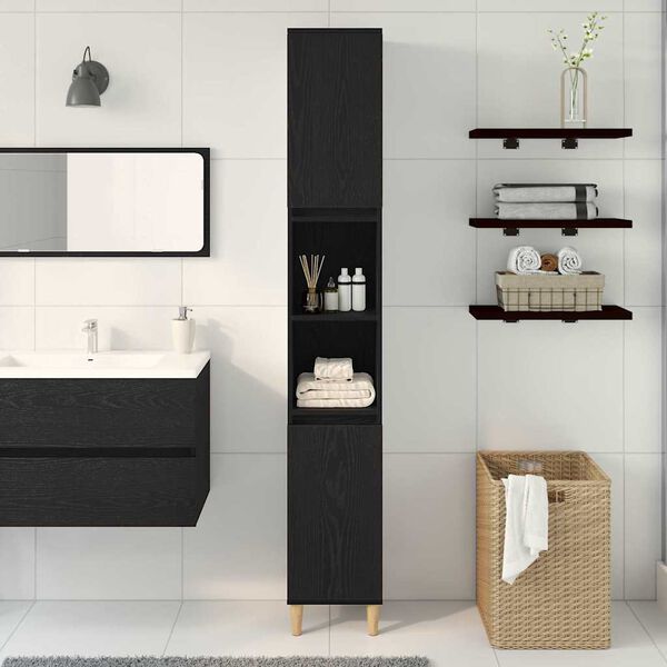 vidaXL Cabinet de salle de bain avec porte Chêne noir 30 x 30 x 190 cm