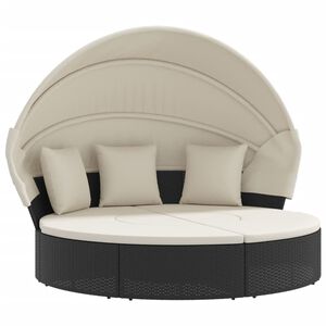 vidaXL Lit de repos d'ext&eacute;rieur avec auvent et coussins r&eacute;sine tress&eacute;e