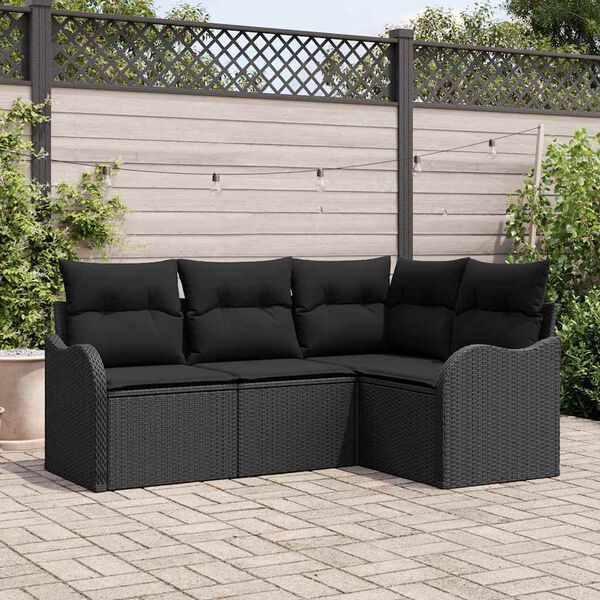 vidaXL Ensemble de canap&eacute; de jardin avec stockage 4 pcs Noir polyrotin