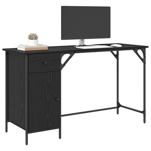 vidaXL Bureau d'ordinateur avec tiroir Ch&ecirc;ne noir 131 x 48 x 75 cm