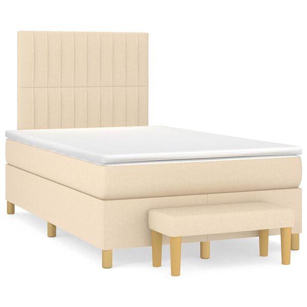 vidaXL Sommier &agrave; lattes de lit avec matelas cr&egrave;me 120x190 cm tissu