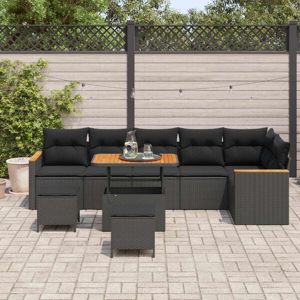 vidaXL Ensemble de canap&eacute; de jardin 9 pcs Noir polyrotin