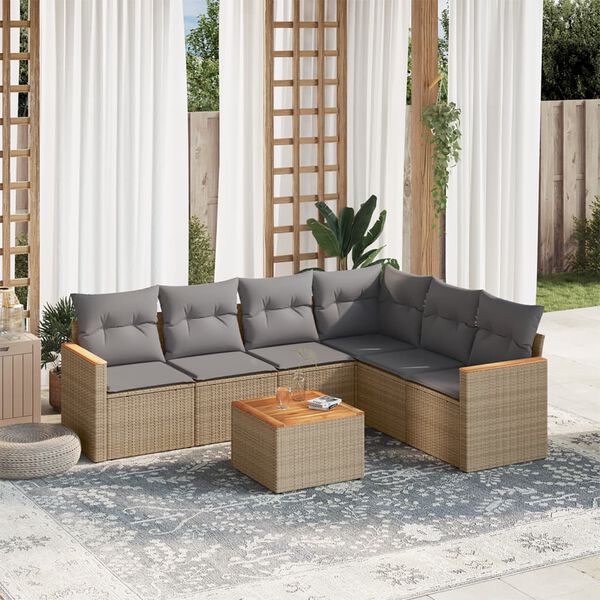 vidaXL Salon de jardin avec coussins 7pcs m&eacute;lange beige r&eacute;sine tress&eacute;e