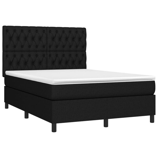 vidaXL Sommier &agrave; lattes de lit et matelas et LED Noir 140x200 cm Tissu