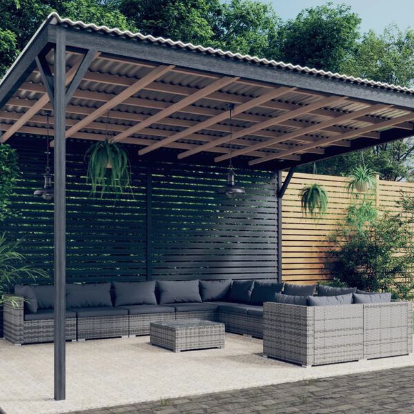 vidaXL Salon de jardin 11 pcs avec coussins R&eacute;sine tress&eacute;e Gris