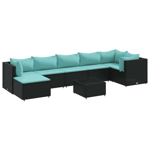 vidaXL Salon de jardin 8 pcs avec coussins noir r&eacute;sine tress&eacute;e
