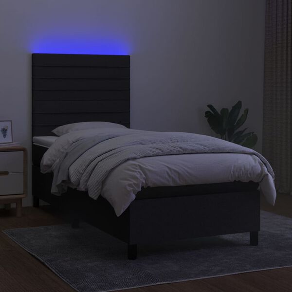 vidaXL Sommier &agrave; lattes de lit avec matelas et LED Noir 90x190cm Tissu