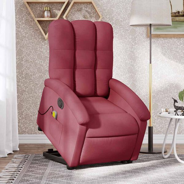 vidaXL Fauteuil inclinable de massage &eacute;lectrique Rouge bordeaux Tissu