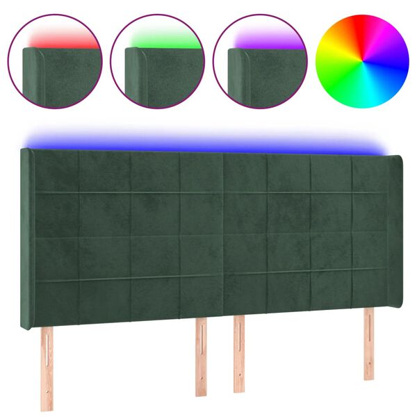 vidaXL T&ecirc;te de lit &agrave; LED Vert fonc&eacute; 163x16x118/128 cm Velours