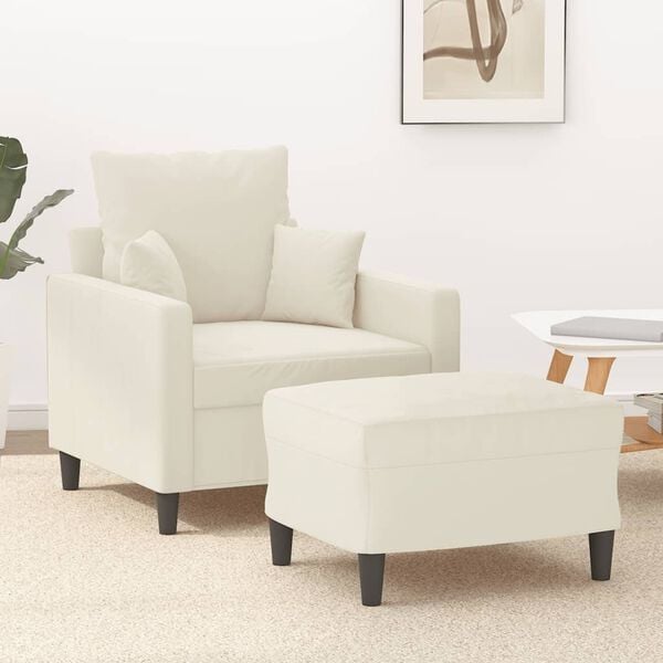 vidaXL Fauteuil avec repose-pied Crème 60 cm Velours