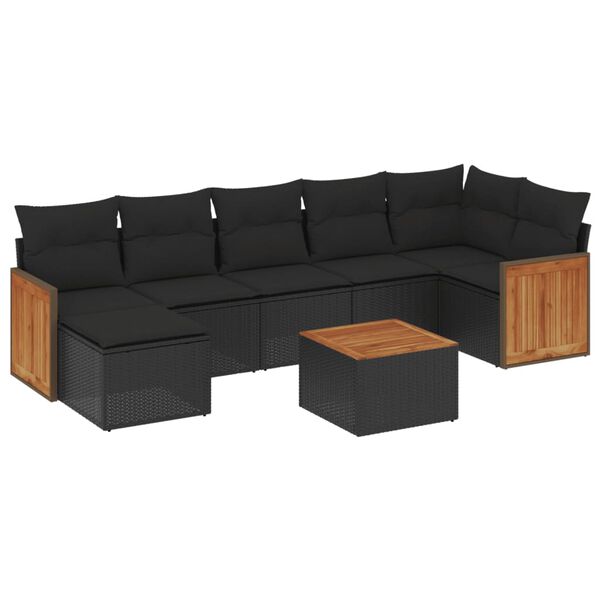 vidaXL Salon de jardin 8 pcs avec coussins noir r&eacute;sine tress&eacute;e