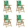 vidaXL Fauteuils pliants inclinables, 4 pi&egrave;ces, tissu vert et bois massif