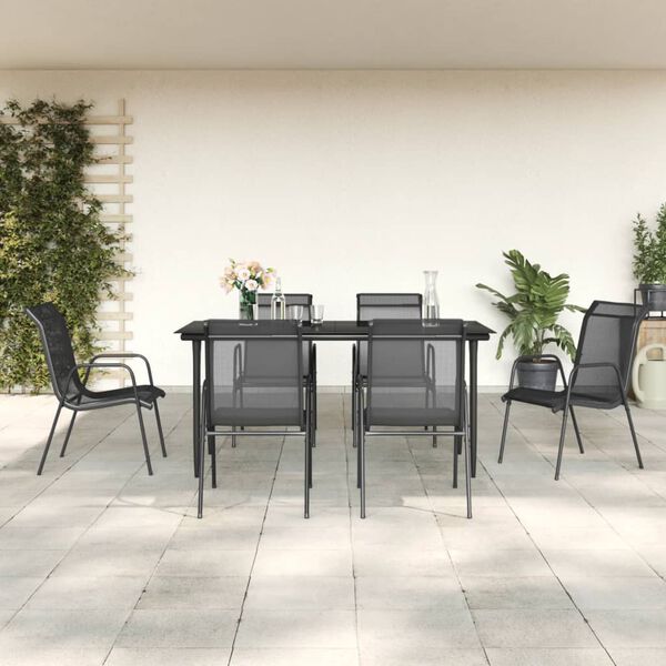 vidaXL Ensemble &agrave; manger de jardin 7 pcs noir textil&egrave;ne et acier