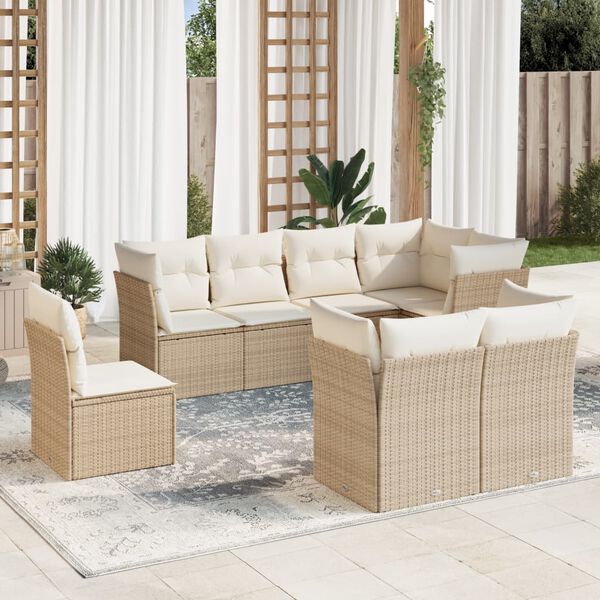 vidaXL Salon de jardin avec coussins 8 pcs beige r&eacute;sine tress&eacute;e