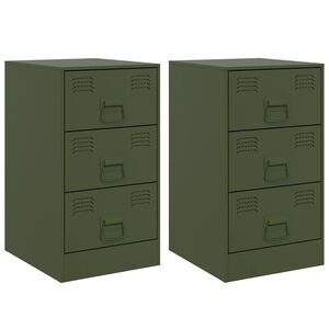 vidaXL Tables de chevet 2 pcs vert olive 34,5x39x62 cm acier