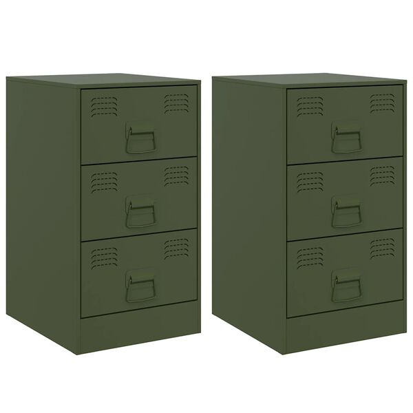 vidaXL Tables de chevet 2 pcs vert olive 34,5x39x62 cm acier