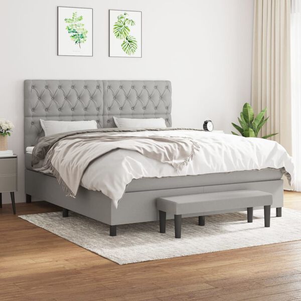 vidaXL Sommier &agrave; lattes de lit avec matelas Gris clair 160x200cm Tissu