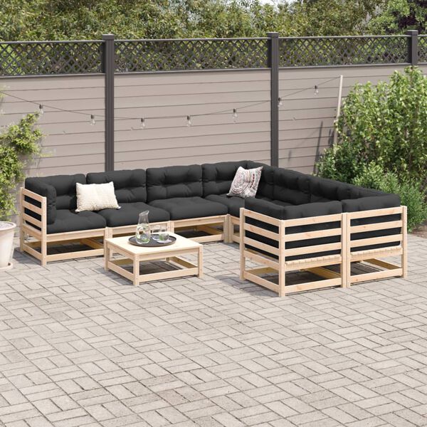 vidaXL Salon de jardin 9 pcs avec coussins bois de pin massif