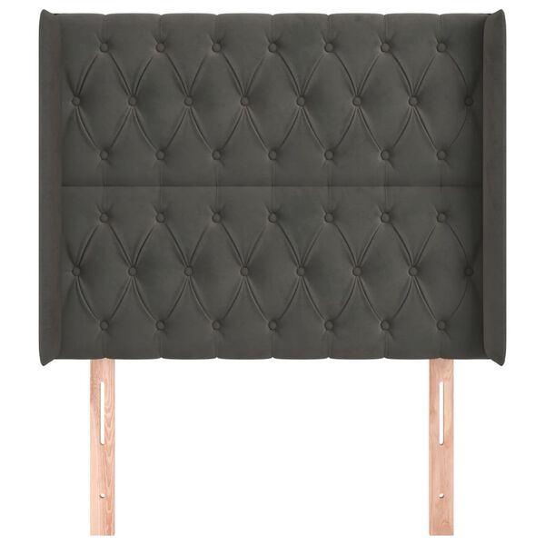 vidaXL T&ecirc;te de lit avec oreilles Gris fonc&eacute; 103x16x118/128 cm Velours