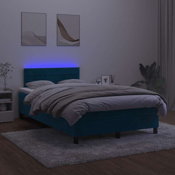vidaXL Sommier &agrave; lattes de lit avec matelas LED Bleu fonc&eacute; 120x200 cm