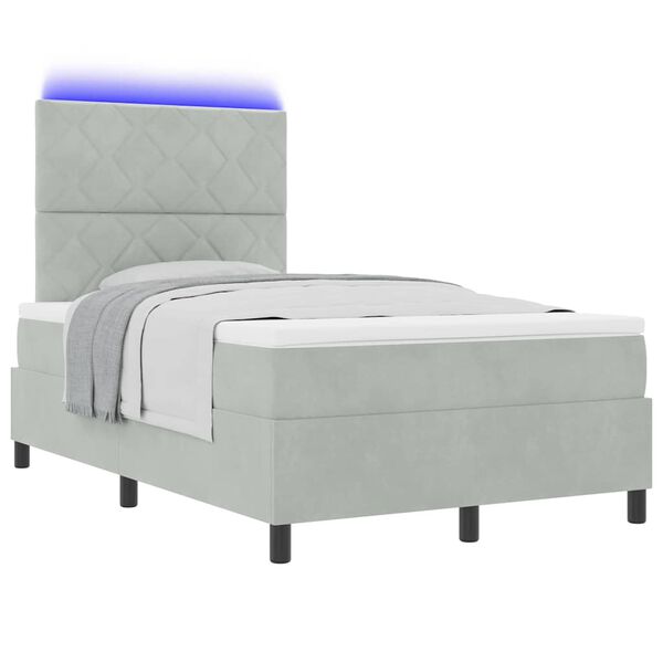 vidaXL Lit &agrave; ressort LED avec matelas Gris clair 120 x 200 cm tissu