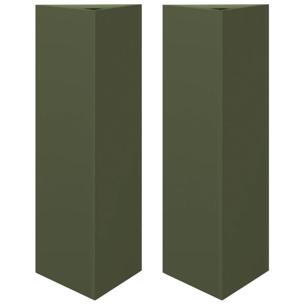 vidaXL Jardini&egrave;res 2 pcs vert olive triangulaire 30x26x75 cm acier