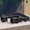vidaXL Salon de jardin 13 pcs avec coussins Noir Bois de pin solide