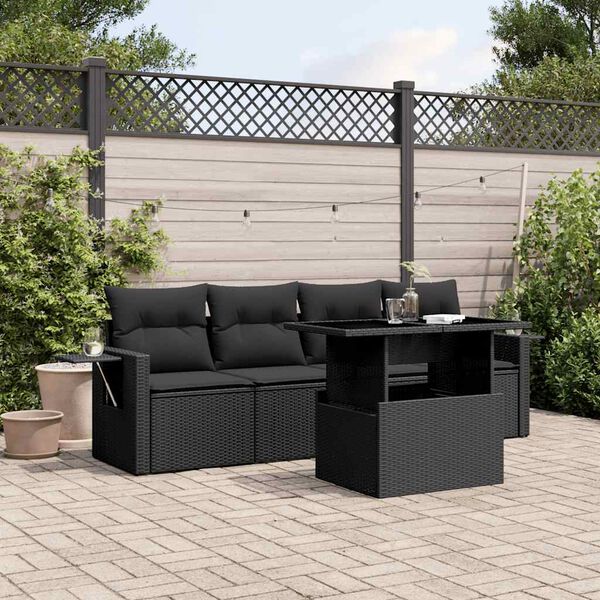vidaXL Salon de jardin 5 pcs avec coussins noir r&eacute;sine tress&eacute;e