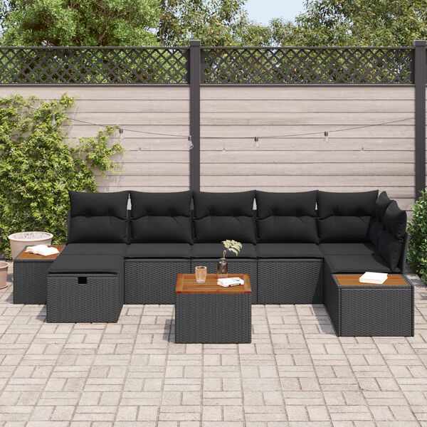 vidaXL Ensemble de canap&eacute; de jardin 8 pcs Noir Poly rotin